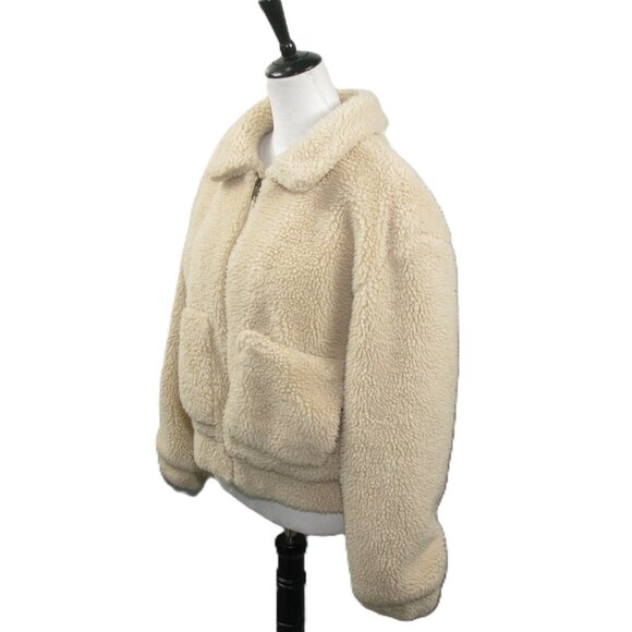 Thread & Supply Cream Sherpa Zip Front Teddy Jacket Size Medium - Picture 3 of 6